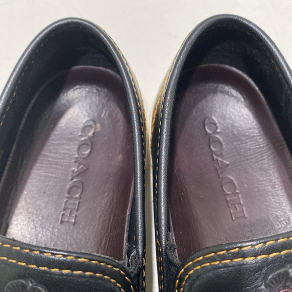 COACH “Tea Rose” Women’s Black Leather Floral Appliquéd Slip-on Sneakers (Sz:6B) - Picture 5 of 12